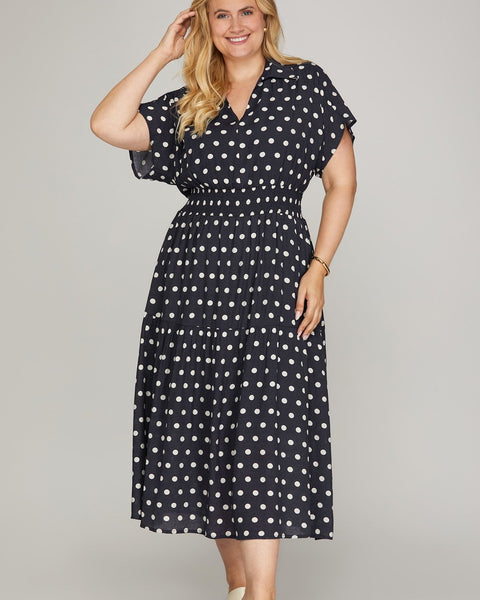 POLKA DOT DRESS - NAVY - REG/CURVY - Salty Lime Boutique