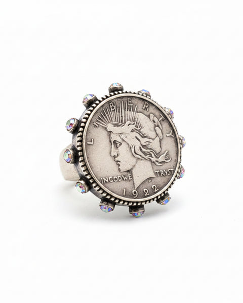 Roman Coin Stretchy Ring - Silver