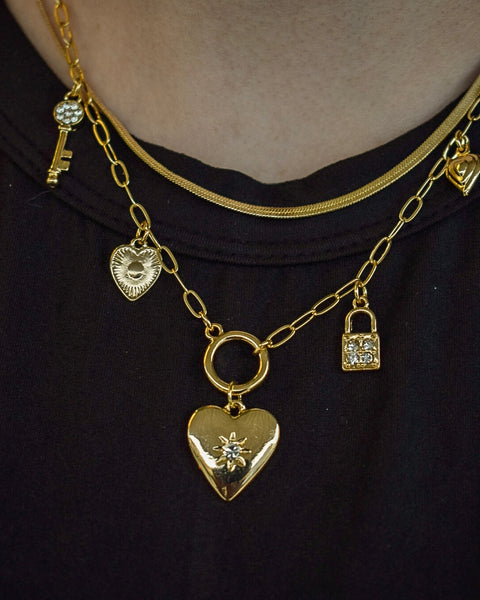 LOCK AND KEY HEART CHARM NECKLACE - GOLD