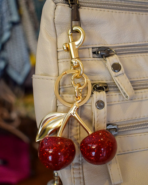 RED CHERRY & CHARMS PURSE CHARM