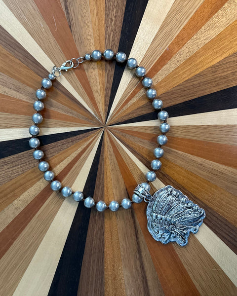 INDIAN CHIEF CHUNKY NECKLACE - SILVER - Salty Lime Boutique