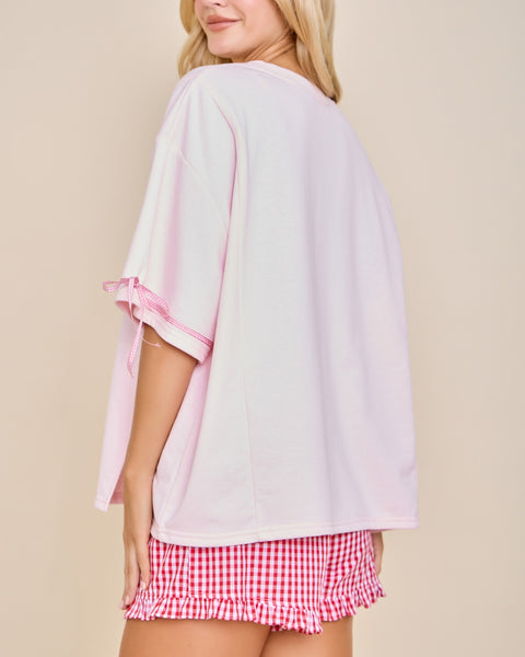 PATRIOTIC RIBBON PATCH SHORT SLEEVE BOXY TOP- PINK - Salty Lime Boutique