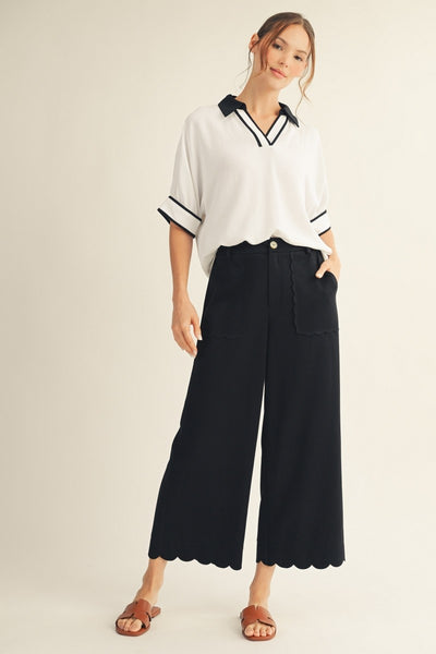Color Contrast Detail Loose Fit Top- WHITE - Salty Lime Boutique