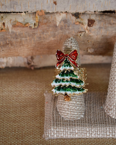 PINK CHRISTMAS TREE WITH BOW STRETCHY RING - GREEN