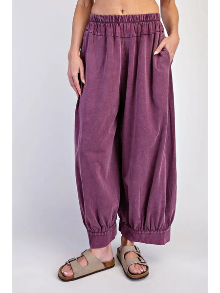 Mineral Washed Cotton Wide Balloon Pants - Black Cherry - Salty Lime Boutique