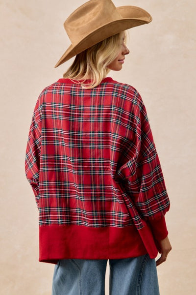 MERRY CHRISTMAS PLAID SWEATSHIRT - RED