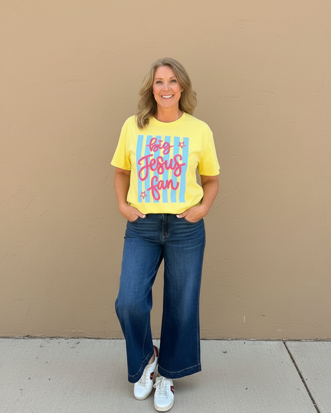 Big Jesus Fan Graphic Tee - Cornsilk - Salty Lime Boutique