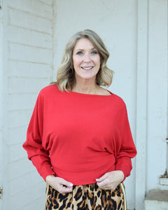 OFF THE SHOULDER LUXE CASHMERE TOP - RED