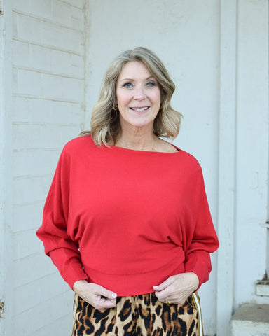 OFF THE SHOULDER LUXE CASHMERE TOP - RED