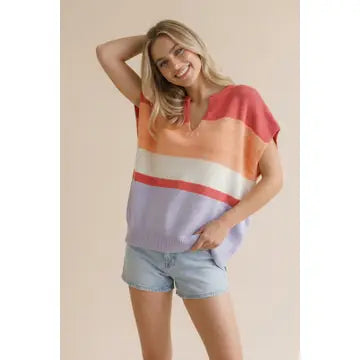 Multi Stripe Dolman Sweater Knit Top - Salty Lime Boutique