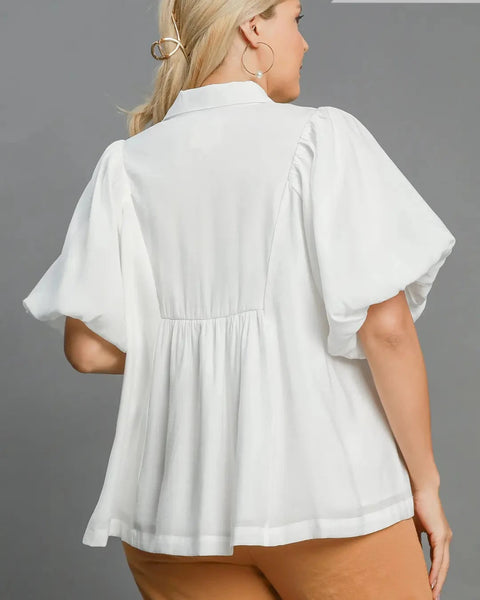 Exaggerated Bubble Sleeve Top with Front Yoke and Smocking Details - REG/CURVY - Salty Lime Boutique
