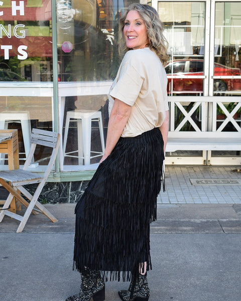 RESTOCKED -THE DOLLY FRINGE SKIRT -  REG/CURVY