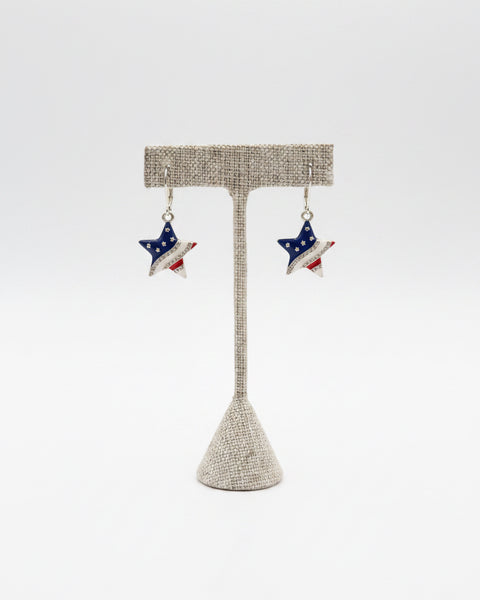 Patriotic Star Dangle Earring - Silver
