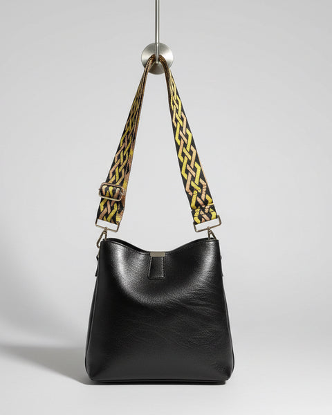 Geometric Diamond Woven Adjustable Canvas Strap: BLACK/GOLD - Salty Lime Boutique
