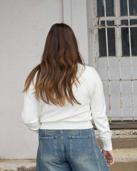 Embroidery Long Sleeves Knit Sweater: White - Salty Lime Boutique