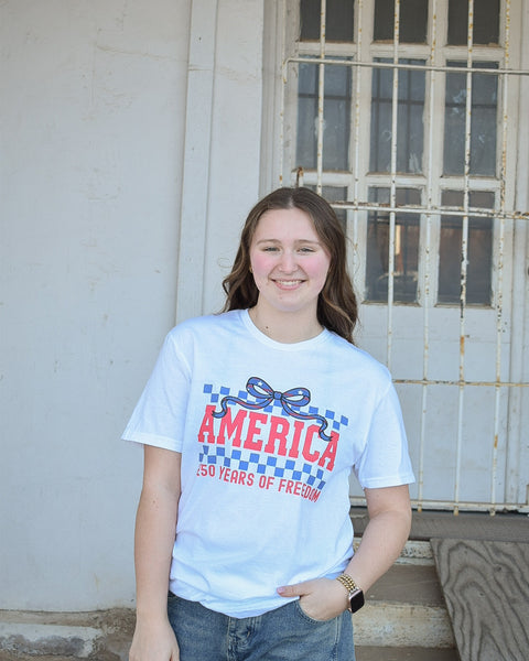 AMERICA 250 YEARS GRAPHIC TEE - WHITE - REG/CURVY - Salty Lime Boutique