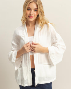 DOUBLE GAUZE CARDIGAN - OFF WHITE