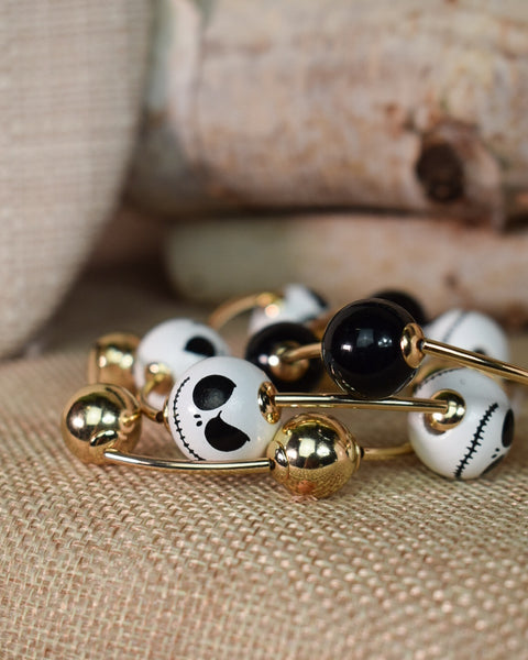 HALLOWEEN JACK SKELLINGTON BEAD STRETCHY BRACELETS - SET OF 3