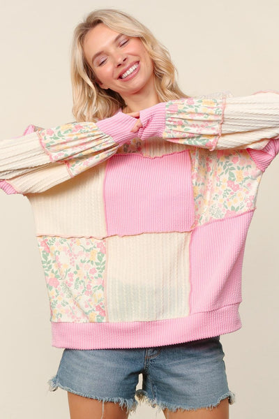 LESLIE RIB CABLE KNIT TOP - PINK