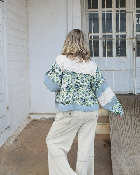POP OF PATTERN PATCHWORK JACKET BY POL - BLUE/YELLOW