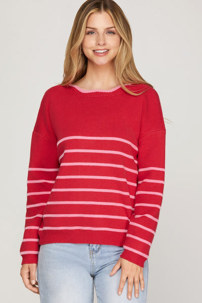 SHE'S A CUTIE REVERSIBLE SWEATER CARDIGAN - PINK/RED