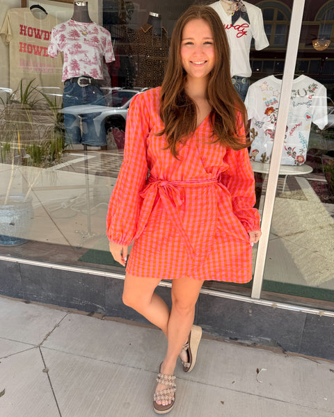 Plaid Wrap Dress - Pink
