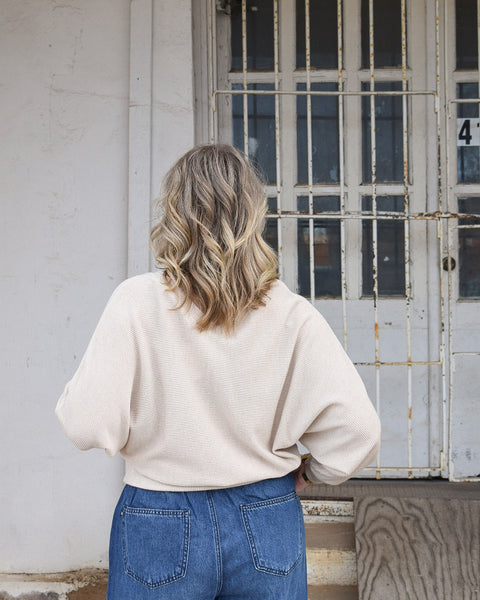 PERFECT DAY RIB KNIT V-NECK TOP - OATMEAL - Salty Lime Boutique