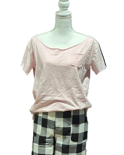 DISTRESSED COTTON TEE - PINK - BY A RARE BIRD - Salty Lime Boutique