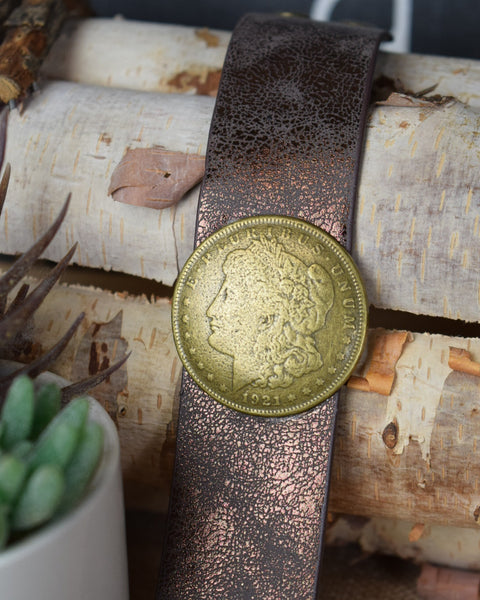 COIN LEATHER CUFF BRACELET - 2 COLORS