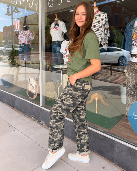 Midi-rise Boyfriend Crop Jeans by Mica - Camouflage