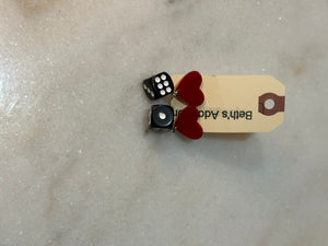 DICE & HEART DANGLE EARRINGS - BLACK