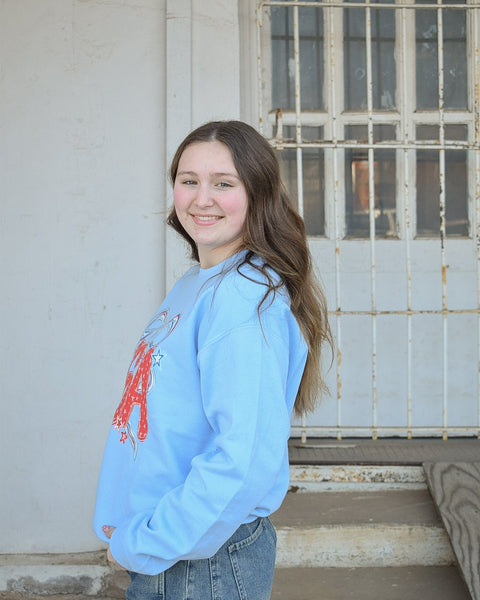 USA BOW SWEATSHIRT - LT BLUE