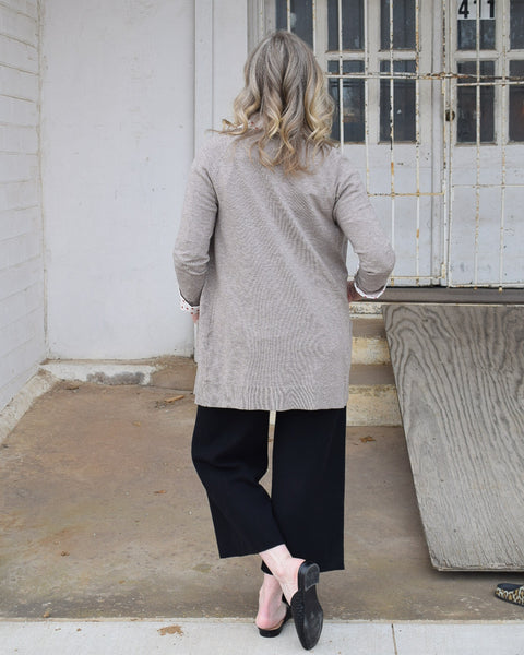 LONG RAGLAN SLEEVE CARDIGAN - HEATHERED TAUPE
