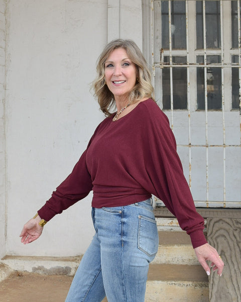 ELIZA OFF SHOULDER TOP - WINE