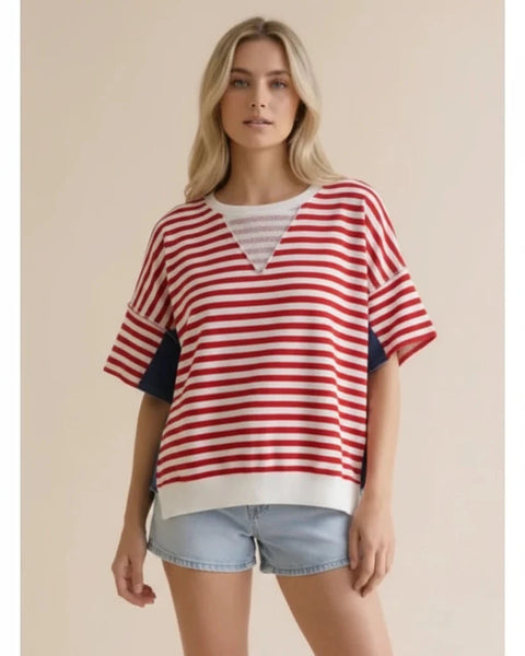 Oversized Star Jacquard Denim Stripe Top - Salty Lime Boutique