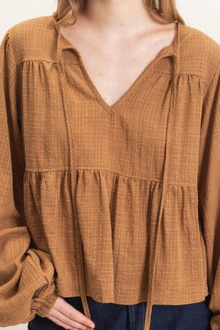 Hello Darling Peplum Top - Brown