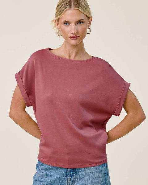 Scuba Cuffed Sleeve Top - Dark Mauve