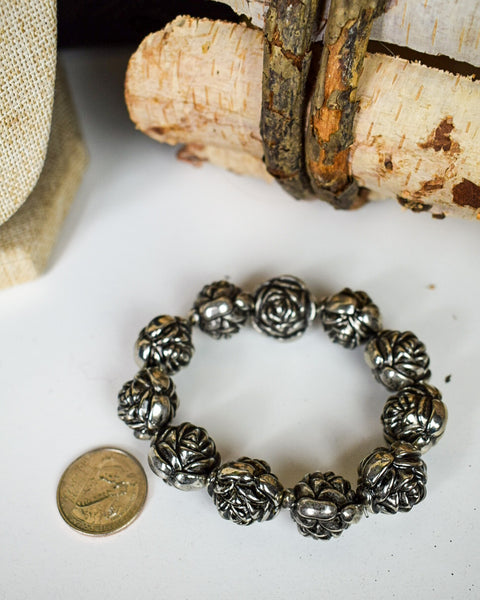 MEDIUM ROSE STRETCH BRACELET - SILVER