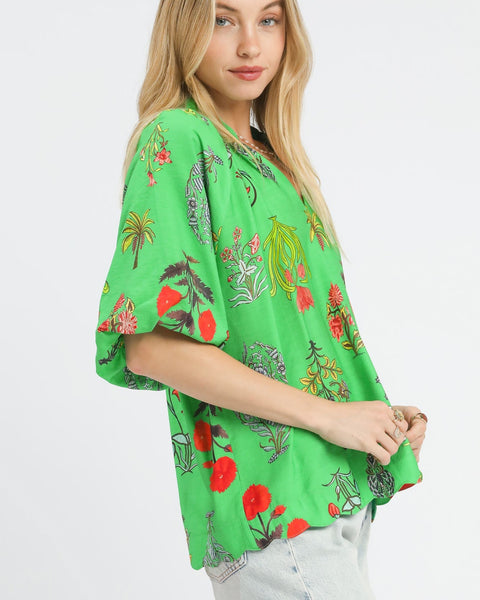 FLORAL ENCYCLOPEDIA PRINT BLOUSE - REG/CURVY - Salty Lime Boutique