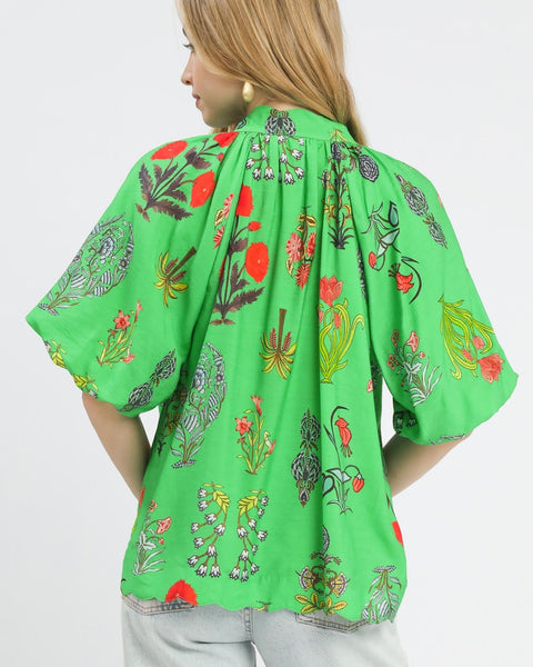FLORAL ENCYCLOPEDIA PRINT BLOUSE - REG/CURVY - Salty Lime Boutique