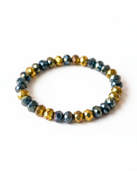 CHARCOAL & GOLD SM GLASS BEADED STRETCHY BRACELET - Salty Lime Boutique