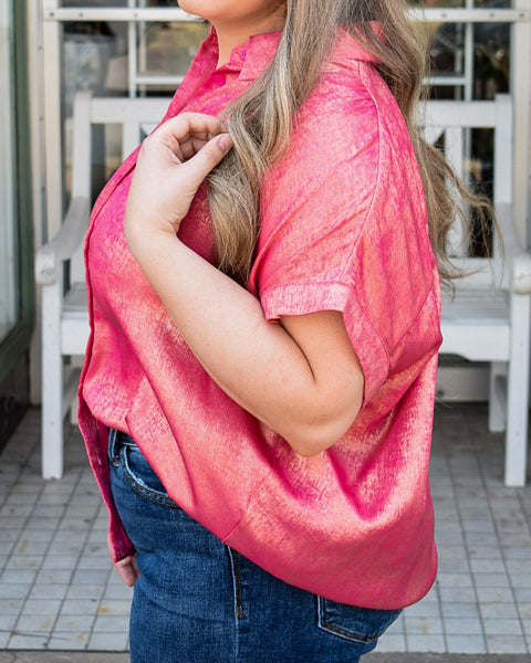 restocked - GABBY METALLIC COLLARED TOP - PINK