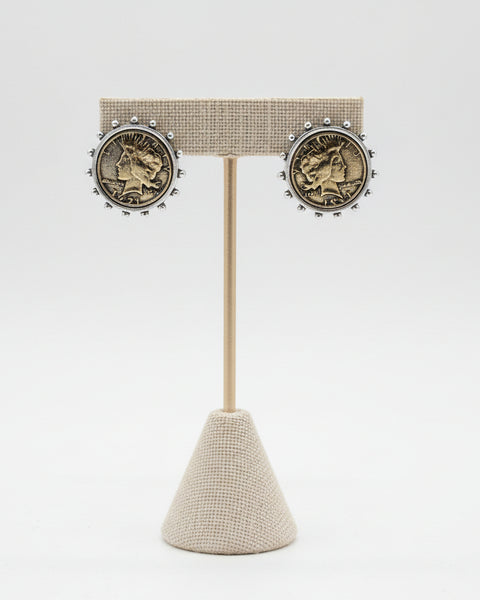 ROMAN COIN STUD EARRINGS- GOLD AND SILVER TONE - Salty Lime Boutique