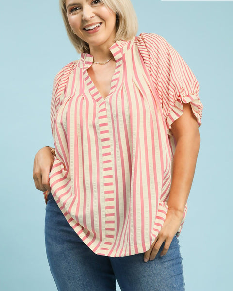 STRIPED BLOUSE - PEONY -CURVY - Salty Lime Boutique