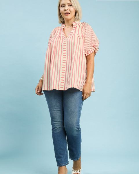 STRIPED BLOUSE - PEONY -CURVY - Salty Lime Boutique
