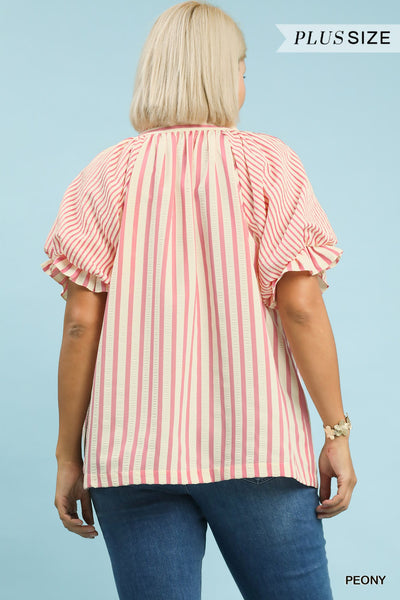 STRIPED BLOUSE - PEONY -CURVY - Salty Lime Boutique