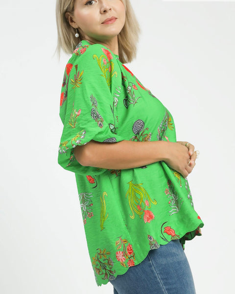 FLORAL ENCYCLOPEDIA PRINT BLOUSE - REG/CURVY - Salty Lime Boutique