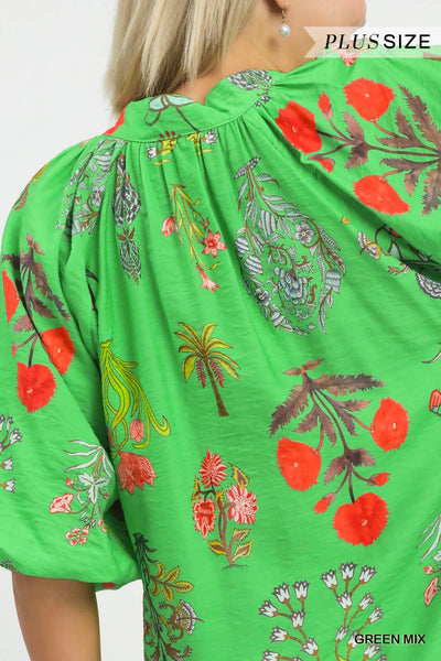 FLORAL ENCYCLOPEDIA PRINT BLOUSE - REG/CURVY - Salty Lime Boutique