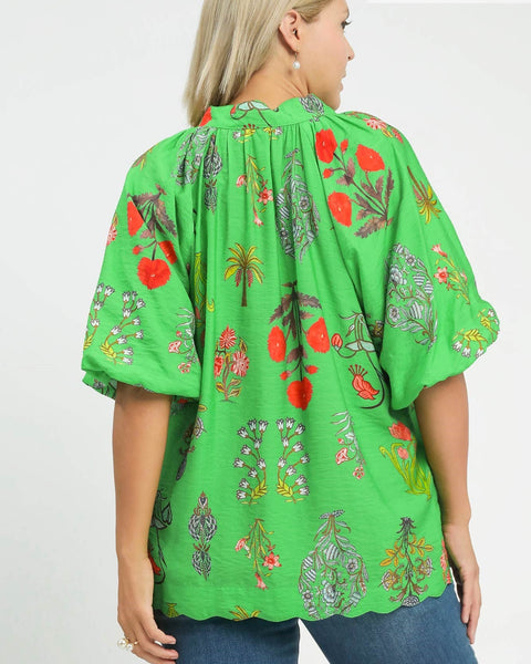 FLORAL ENCYCLOPEDIA PRINT BLOUSE - REG/CURVY - Salty Lime Boutique