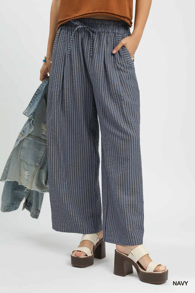 STRIPED WIDE LEG PANT BY UMGEE - NAVY - REG/CURVY  5944 - Salty Lime Boutique
